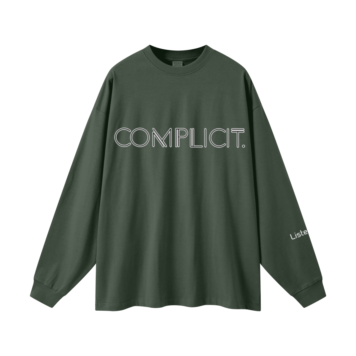 305GSM Unisex Premium Heavyweight Double-Yarn Plain Fabric Earth-Tone Basic Layering Long sleeve Dark Green
