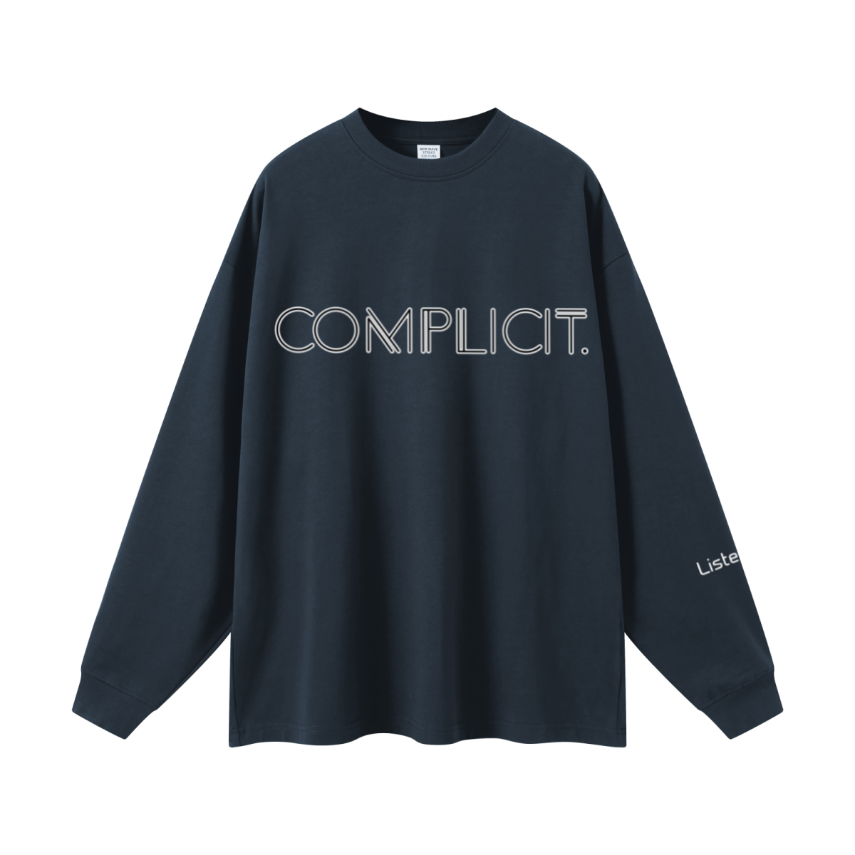 305GSM Unisex Premium Heavyweight Double-Yarn Plain Fabric Earth-Tone Basic Layering Long sleeve Navy Blue