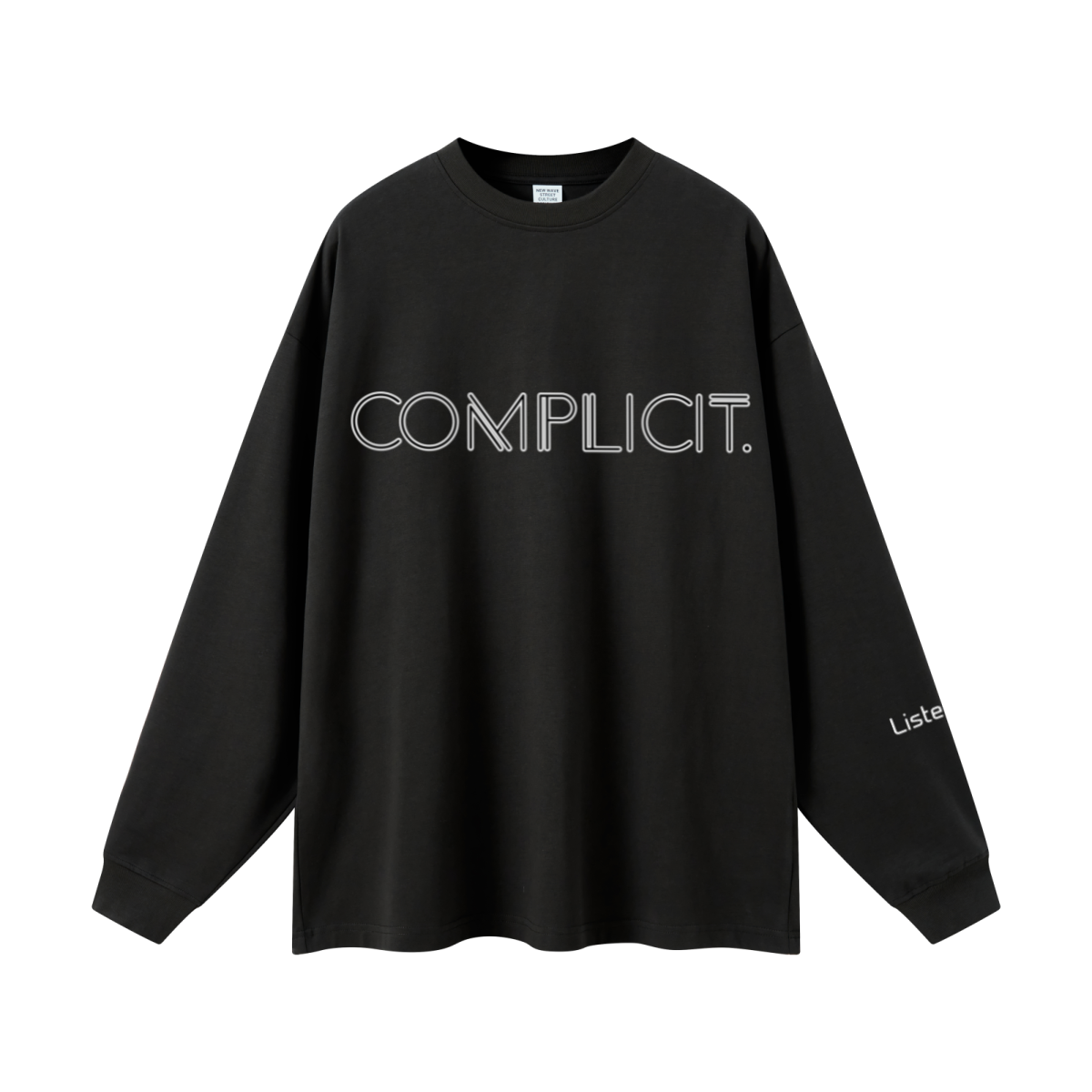305GSM Unisex Premium Heavyweight Double-Yarn Plain Fabric Earth-Tone Basic Layering Long sleeve Black