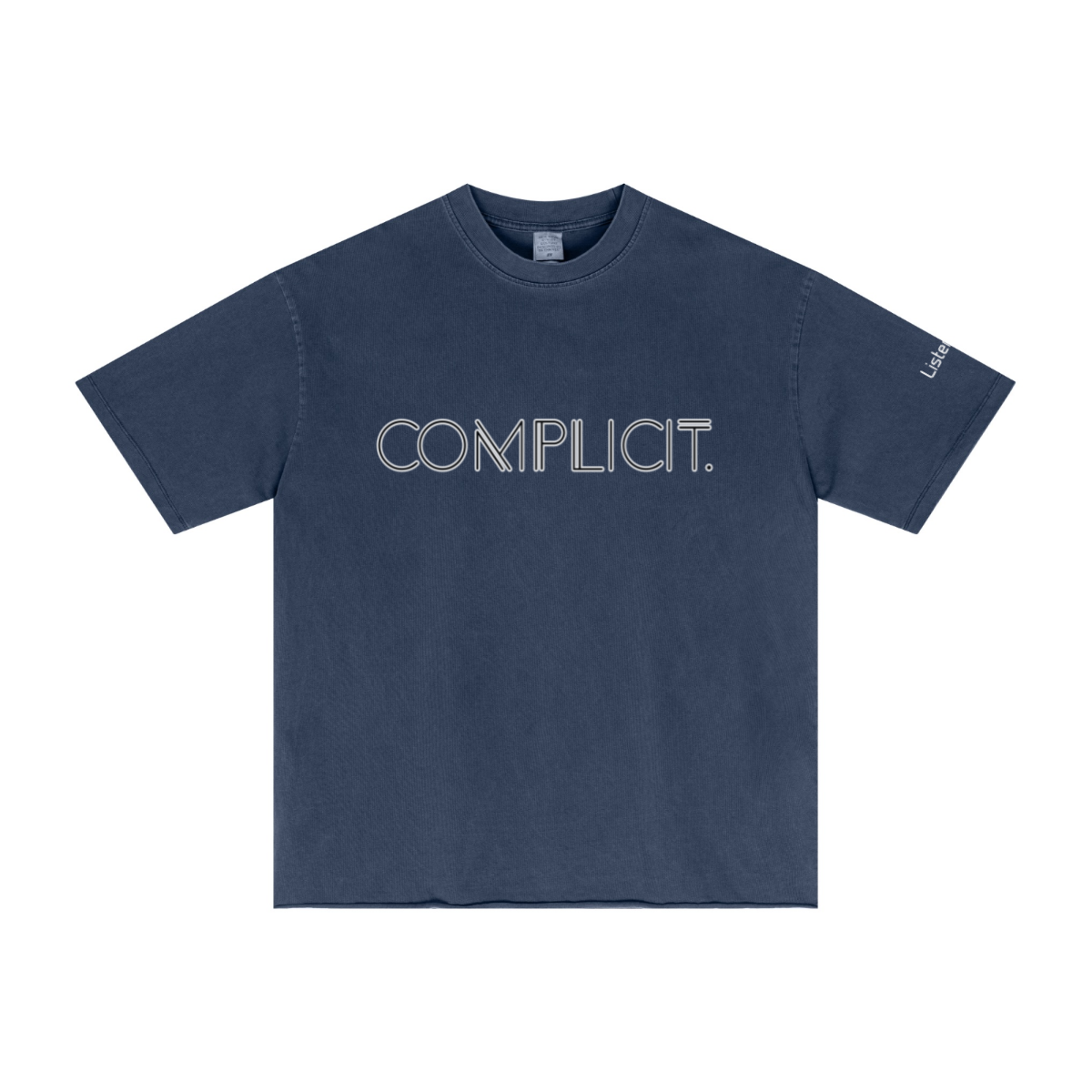 275GSM Men’s Raw-Edge Pigment-Wash T-shirt Dark blue